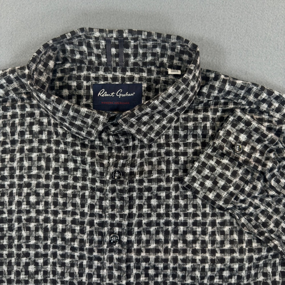 Robert Graham Modern Americana Black White Grid Shirt Tailored Fit 3XL Mens